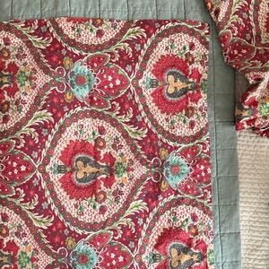 Pottery Barn Red and Aqua Floral Medallion Quilted Pillow Sham